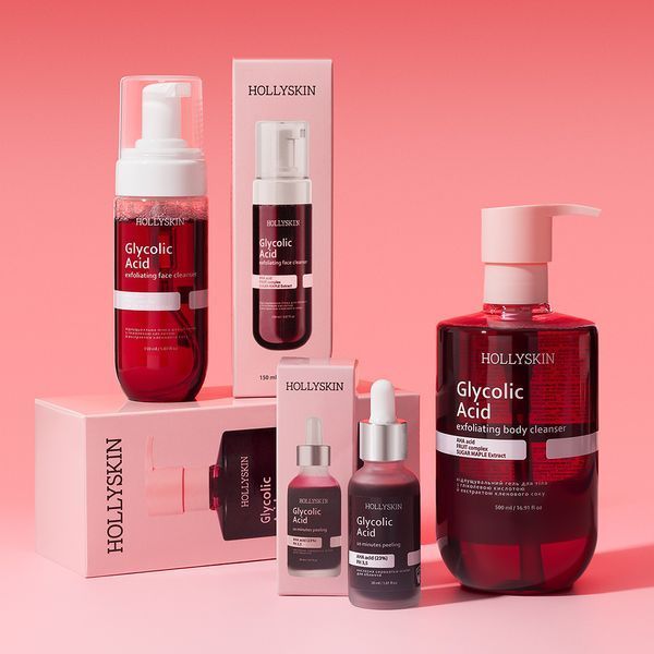 Відлущувальний гель для очищення тіла HOLLYSKIN Glycolic Acid з гліколевою кислотою й екстрактом кленового соку cvsdfvrvwe фото